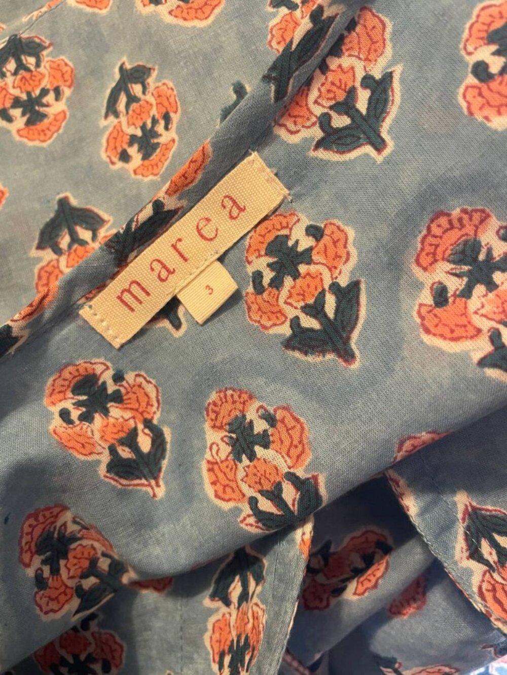 Marea Cotton blue floral Print Baloon Sleeve House dress Maxi Dress Sz 3 large - Picture 8 of 8